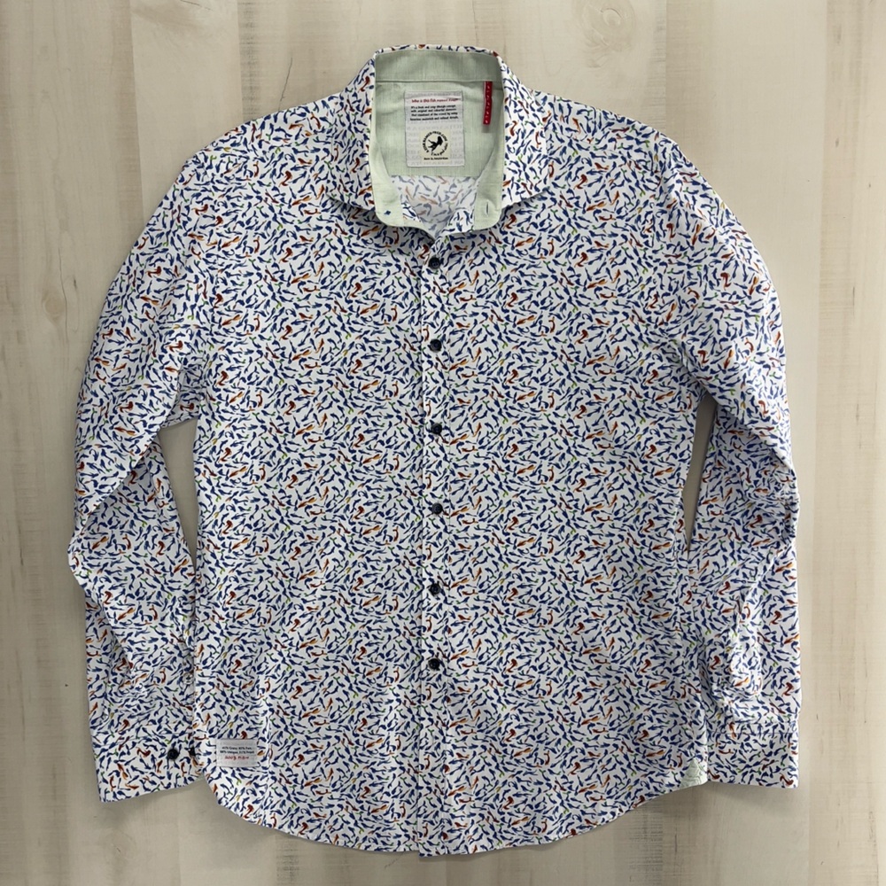 A FISH NAMED FRED casual printed koi button down shirt casual work travel - Picture 2 of 10